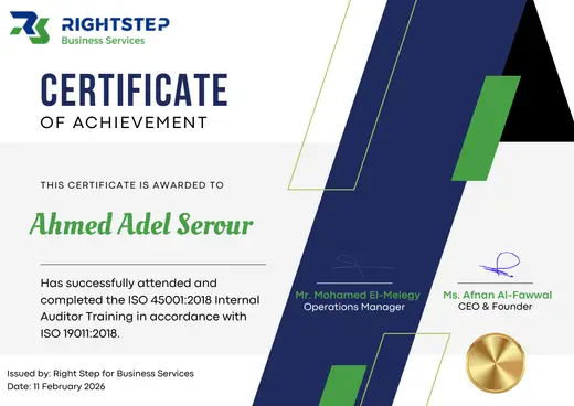 ISO 45001:2018 Internal Auditor certificate