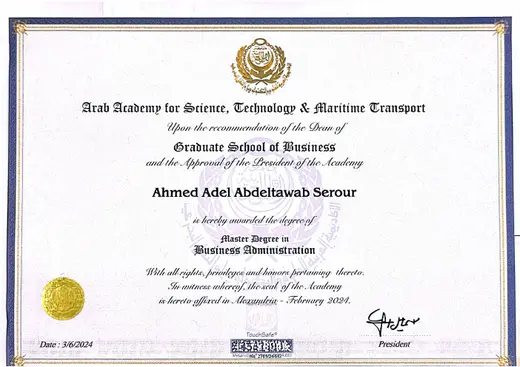Master of Business Administration certificate